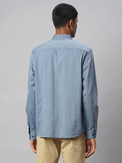 Men’s Cotton Regular Fit Textured Button Shirt Blue