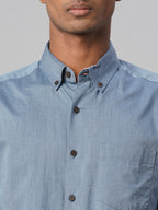 Men's Blue 100% Cotton Regular Fit Shirt