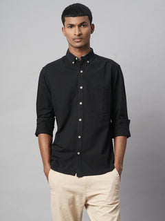 Men’s Cotton Regular Fit Long Sleeve Pocket Shirt Black