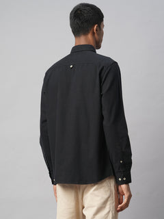 Men’s Cotton Regular Fit Long Sleeve Pocket Shirt Black