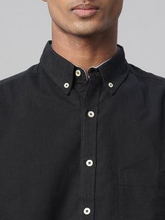 Men’s Cotton Regular Fit Long Sleeve Pocket Shirt Black