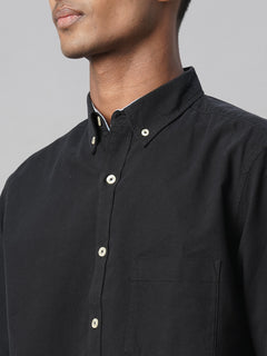 Men’s Cotton Regular Fit Long Sleeve Pocket Shirt Black
