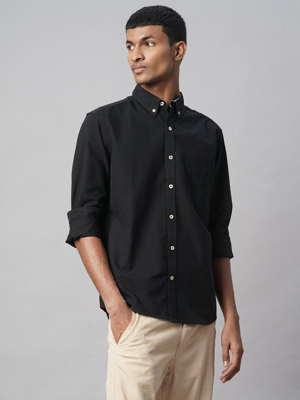 Men's Black 100% Cotton Regular Fit Shirt