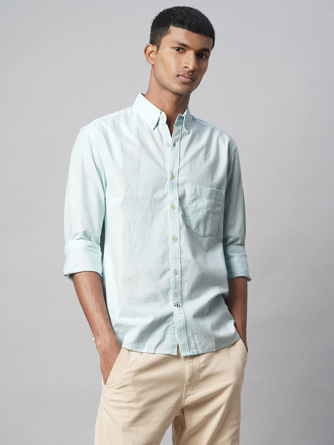Men's Mint 100% Cotton Regular Fit Shirt