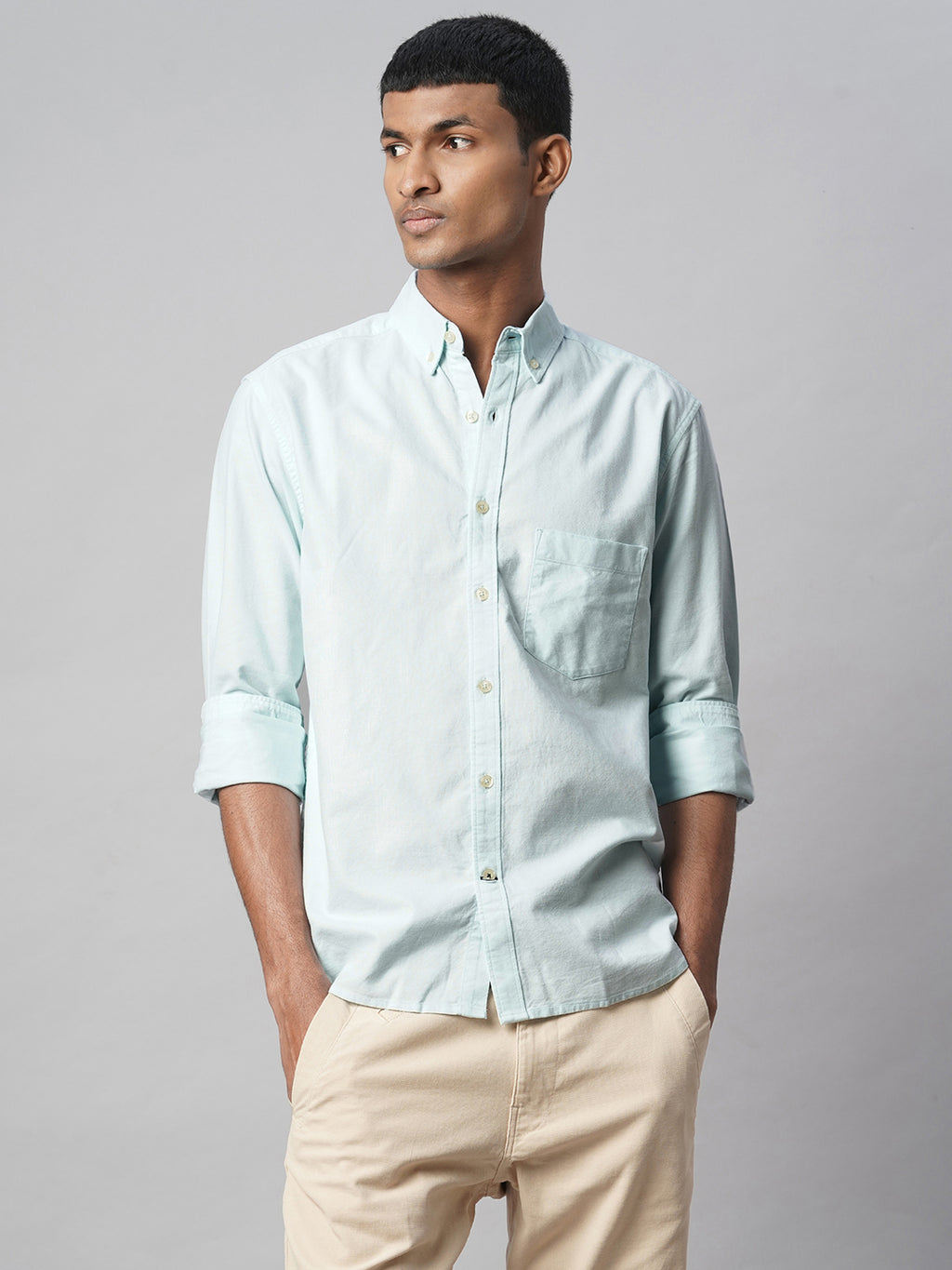 Men's Mint 100% Cotton Regular Fit Shirt
