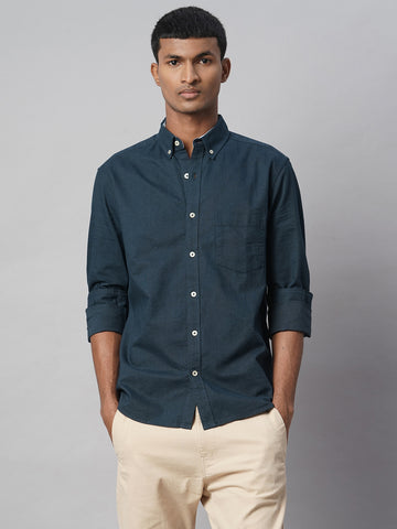 Men's Navy Oxford 100% Cotton Regular Fit Shirt