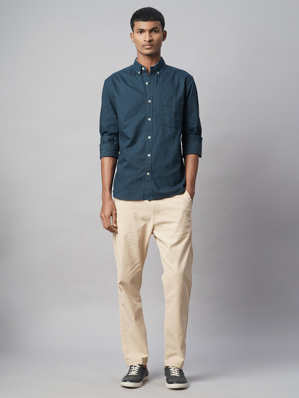 Men's Navy Oxford 100% Cotton Regular Fit Shirt