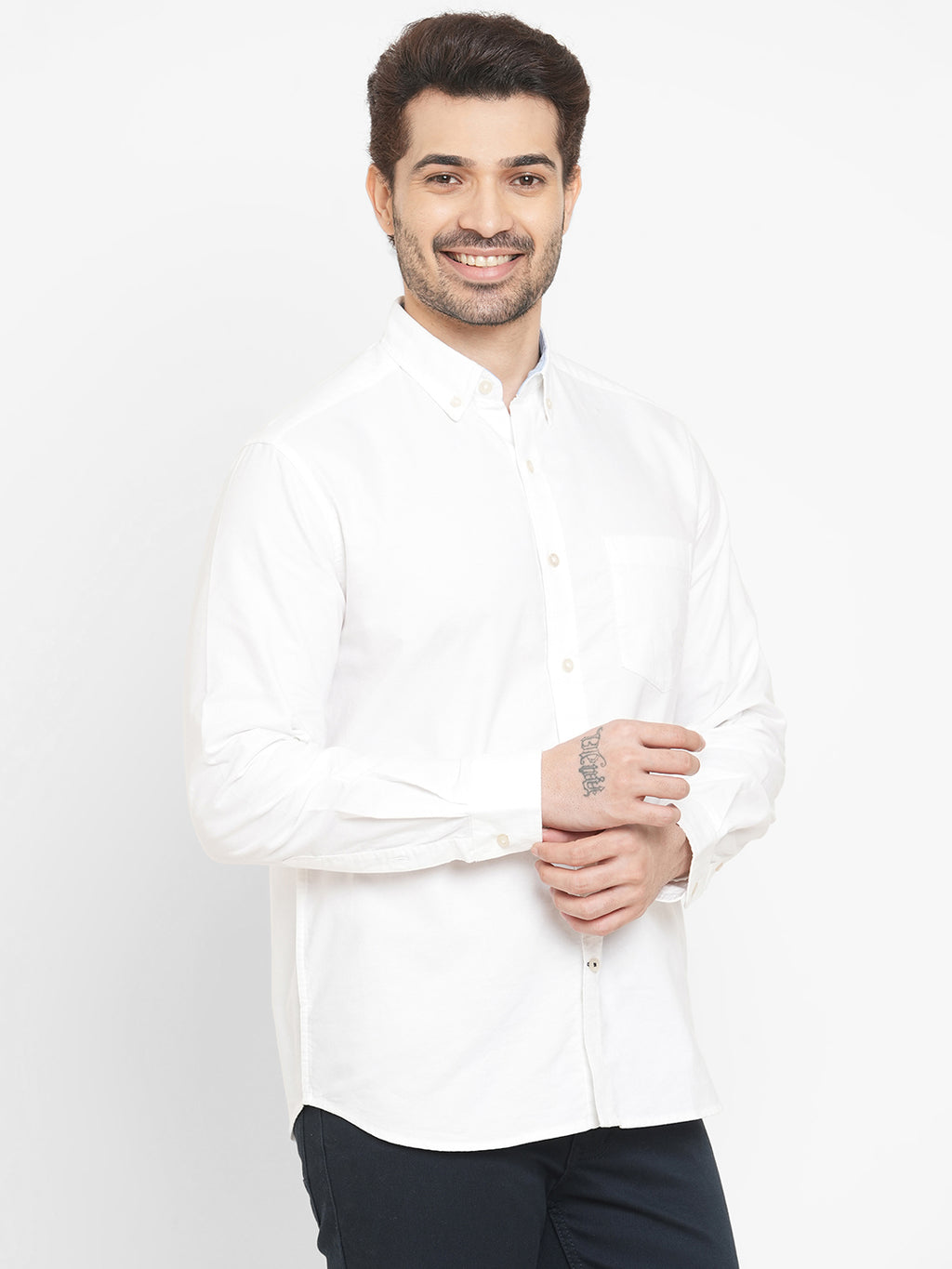 Men's White 100% Cotton Regular Fit Shirt
