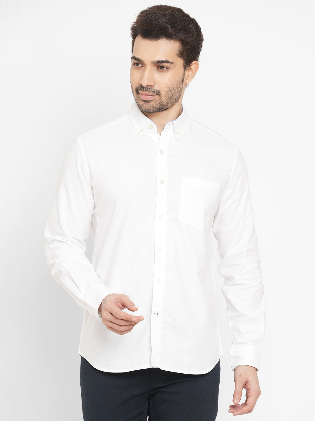Men's White 100% Cotton Regular Fit Shirt