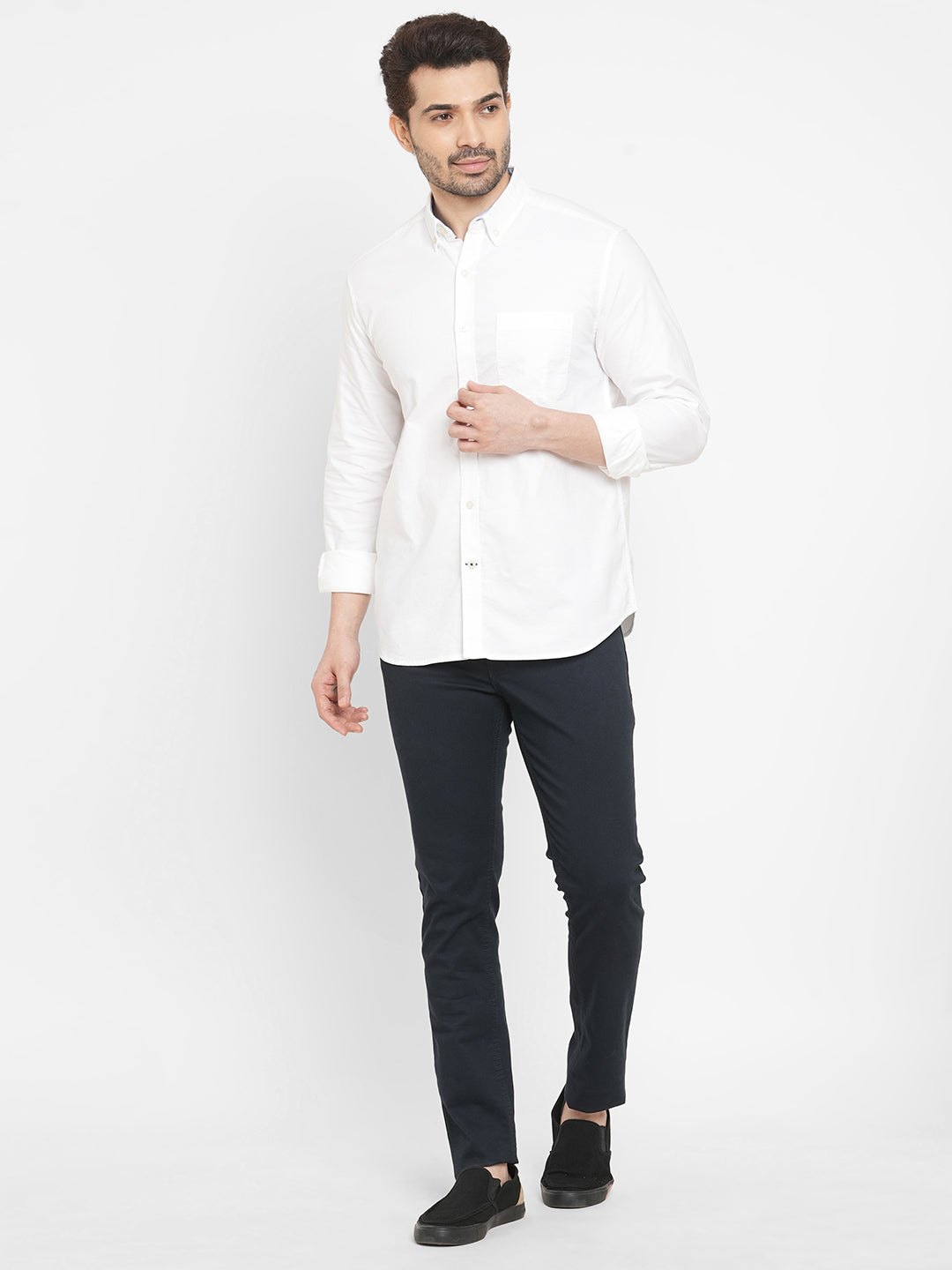 Men's White 100% Cotton Regular Fit Shirt