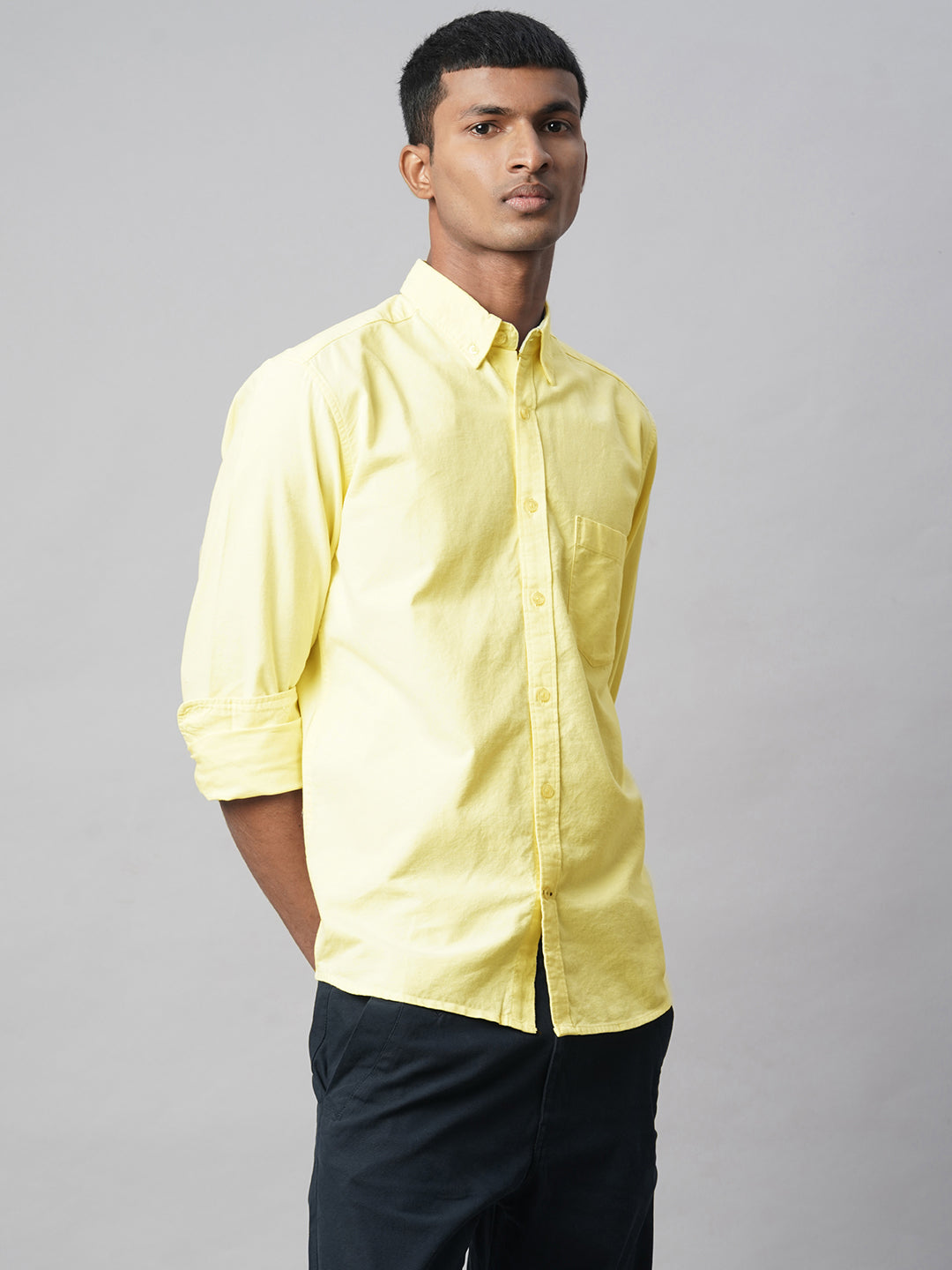 Men's Yellow 100% Cotton Regular Fit Shirt