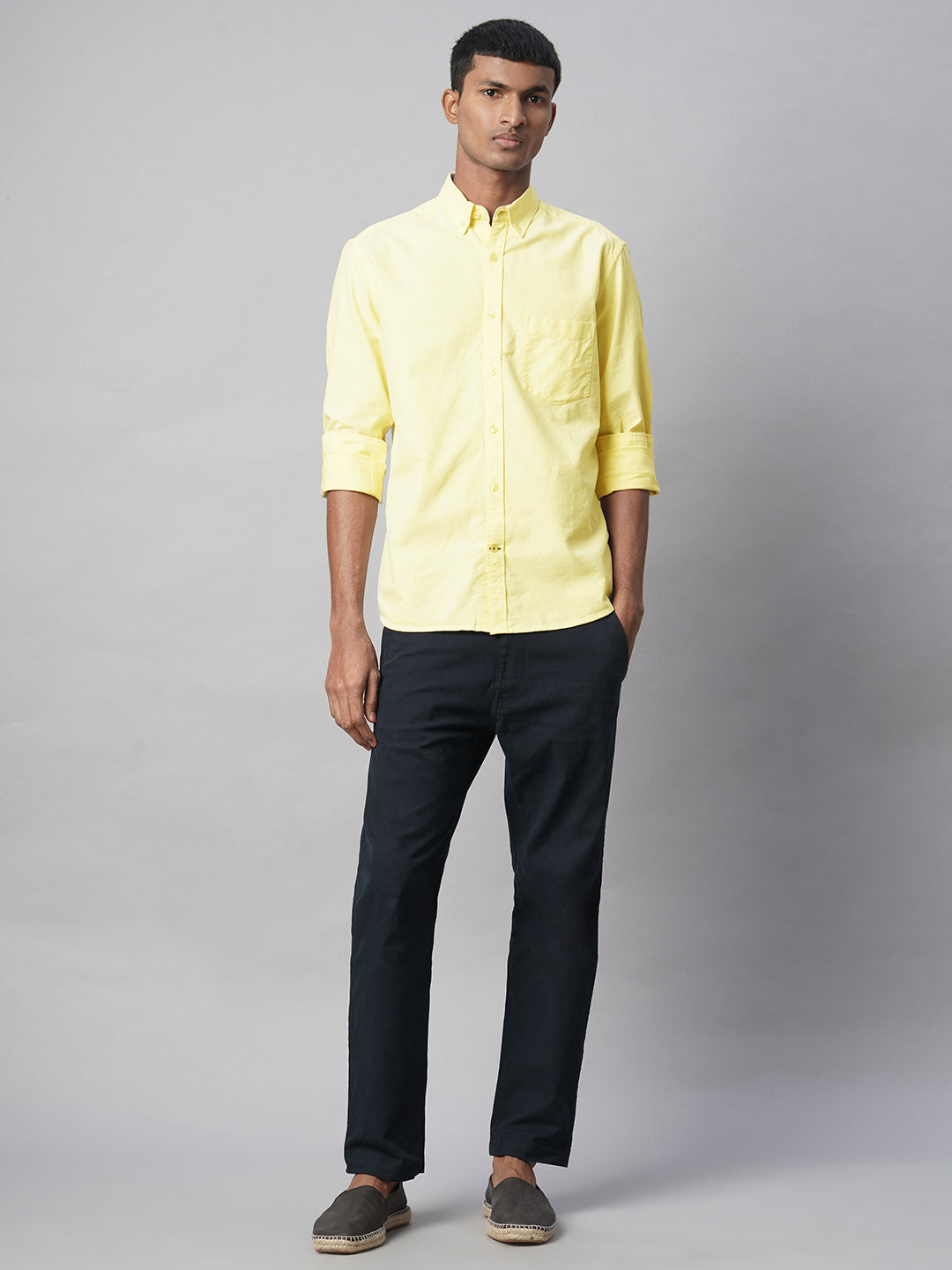 Men's Yellow 100% Cotton Regular Fit Shirt
