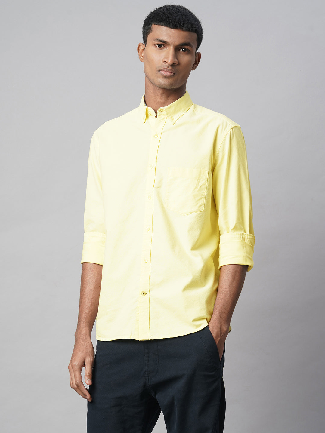 Men's Yellow 100% Cotton Regular Fit Shirt