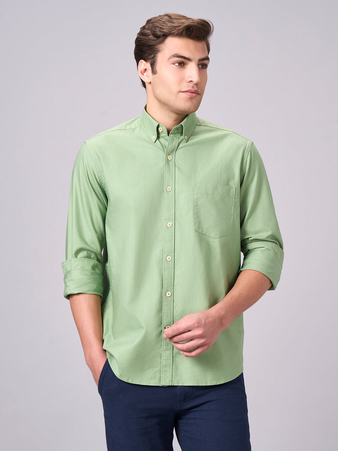 Men's Green 100% Cotton Regular Fit Shirt
