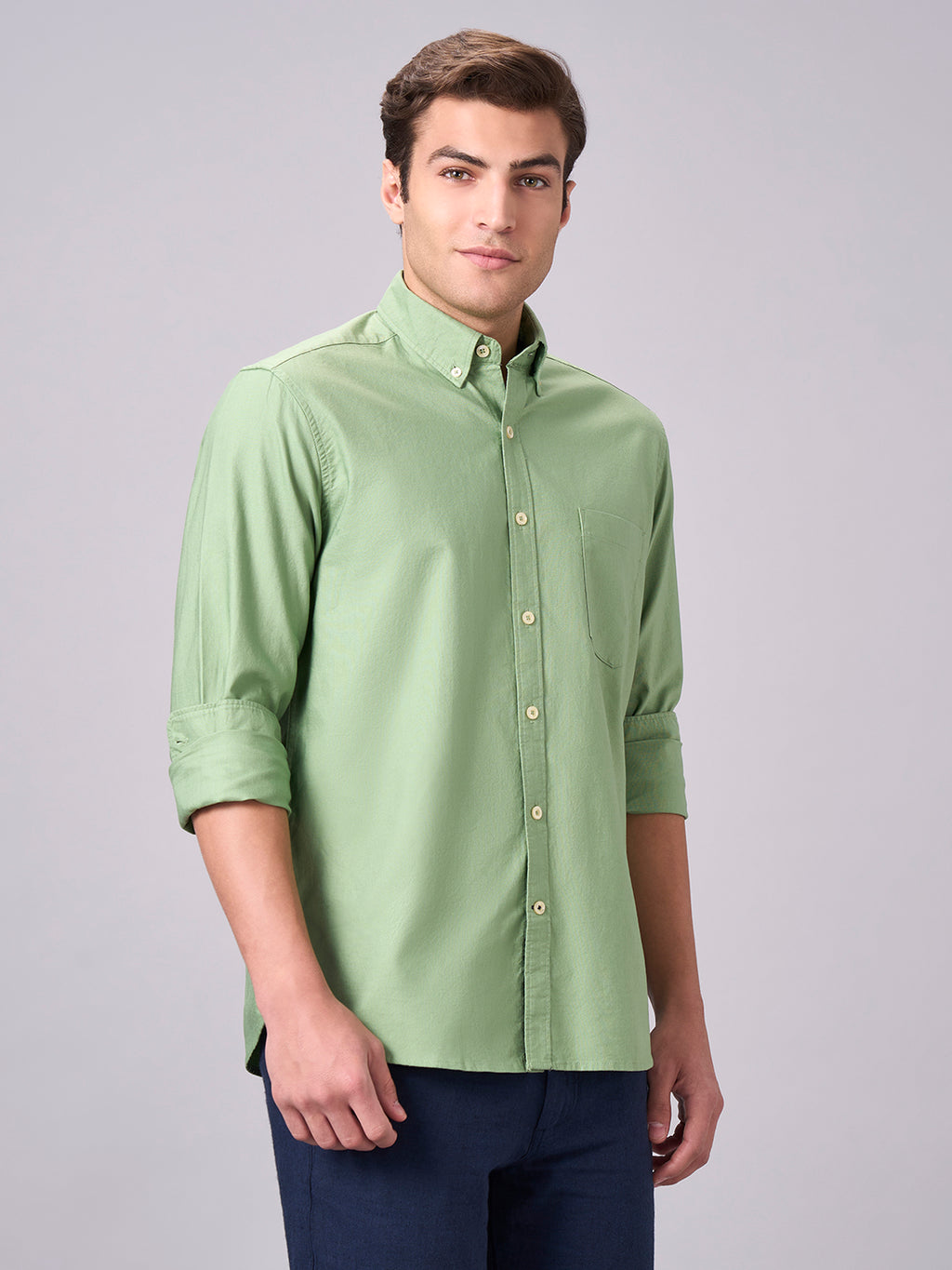 Men's Green 100% Cotton Regular Fit Shirt