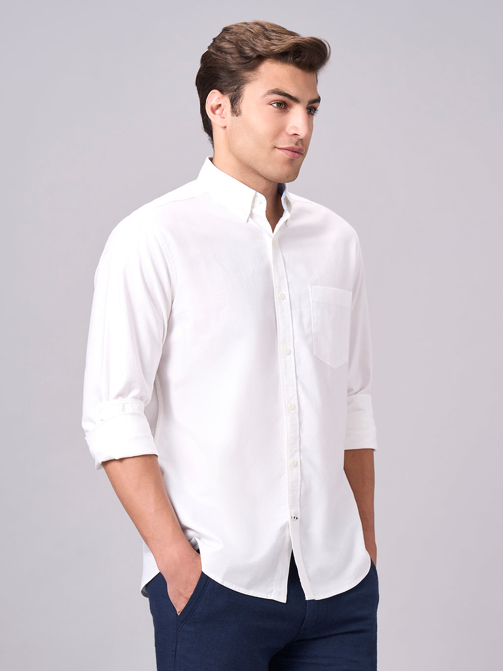 Men's White 100% Cotton Regular Fit Shirt