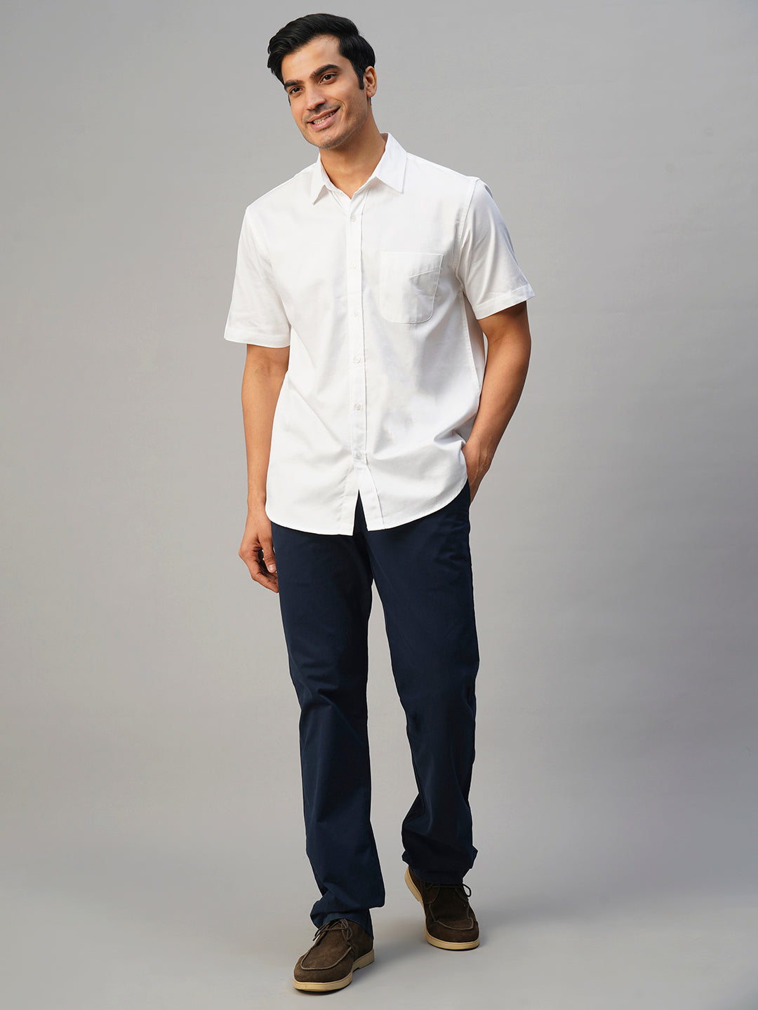 Men's White Cotton Regular Fit Shirt