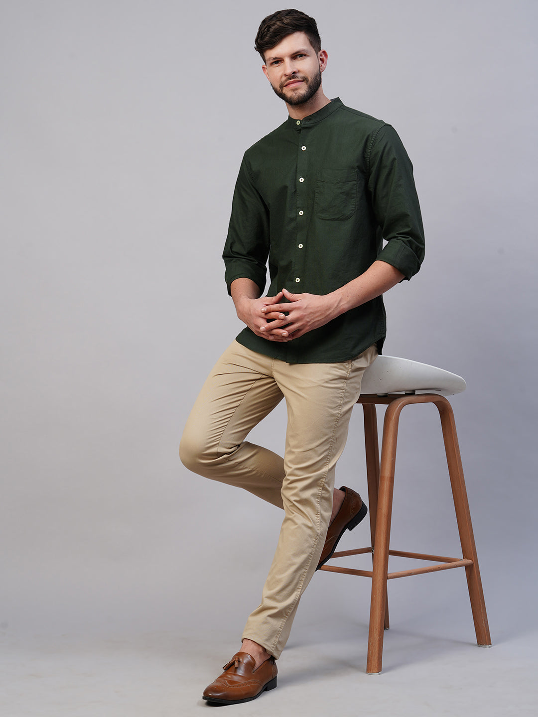 Men's Olive Cotton Regular Fit Shirt