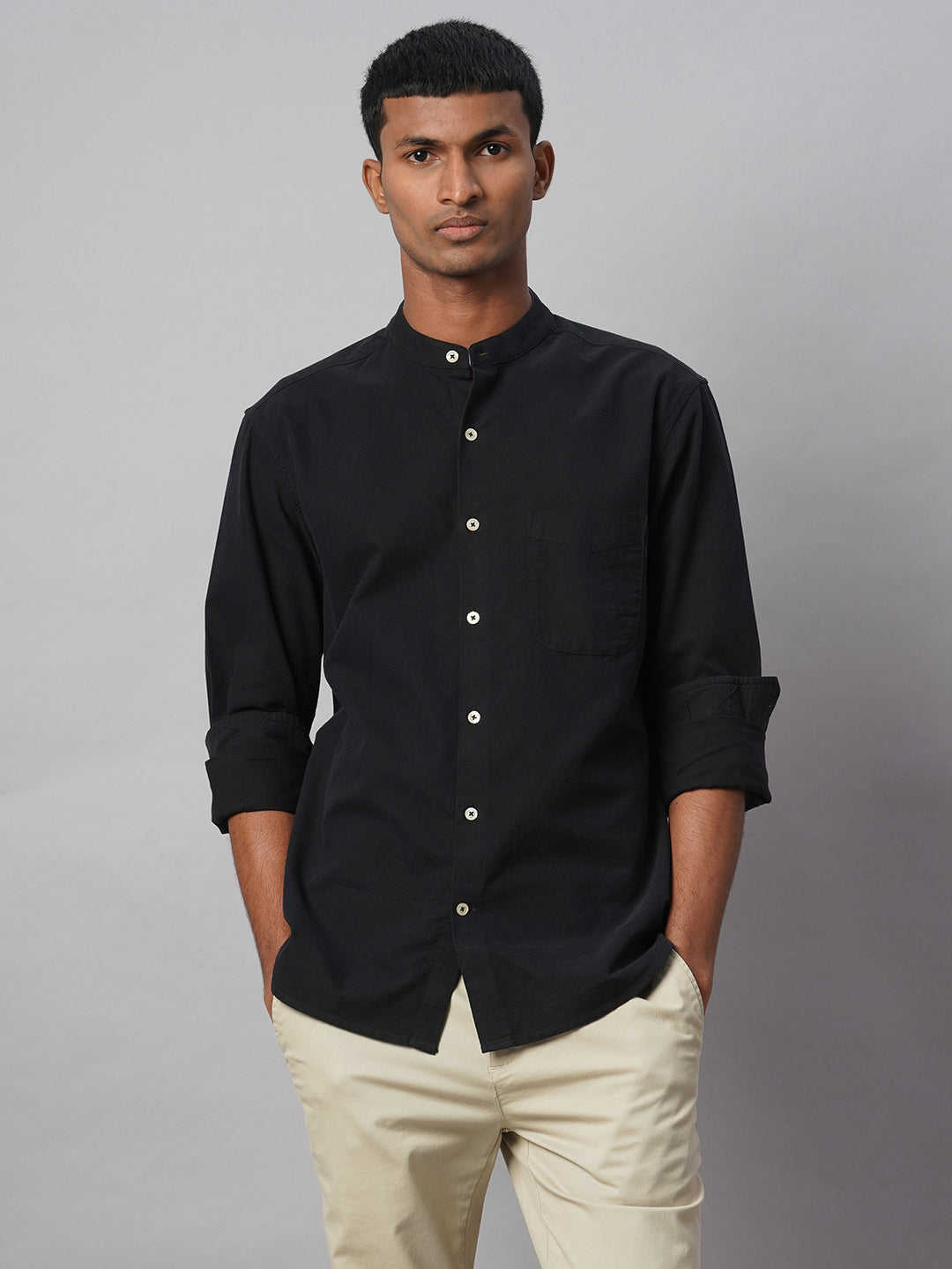 Men's Black 100% Cotton Regular Fit Shirt