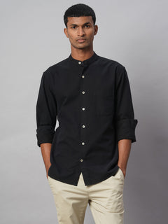 Men’s Cotton Regular Fit Band Shirt Black