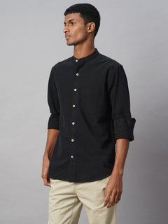 Men’s Cotton Regular Fit Band Shirt Black