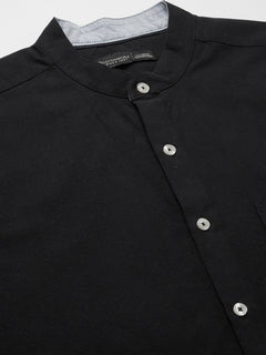 Men’s Cotton Regular Fit Band Shirt Black