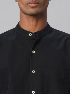 Men’s Cotton Regular Fit Band Shirt Black