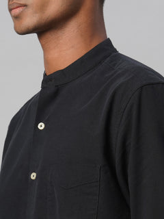Men’s Cotton Regular Fit Band Shirt Black