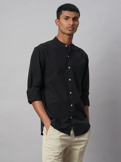 Men’s Cotton Regular Fit Band Shirt Black