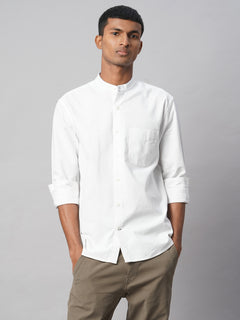 Men’s Cotton Regular Fit Band Pocket Shirt White