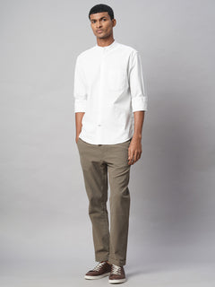 Men’s Cotton Regular Fit Band Pocket Shirt White