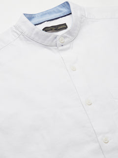Men’s Cotton Regular Fit Band Pocket Shirt White