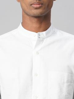 Men’s Cotton Regular Fit Band Pocket Shirt White