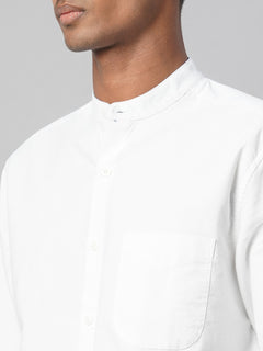 Men’s Cotton Regular Fit Band Pocket Shirt White