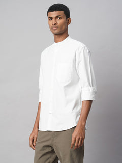 Men’s Cotton Regular Fit Band Pocket Shirt White