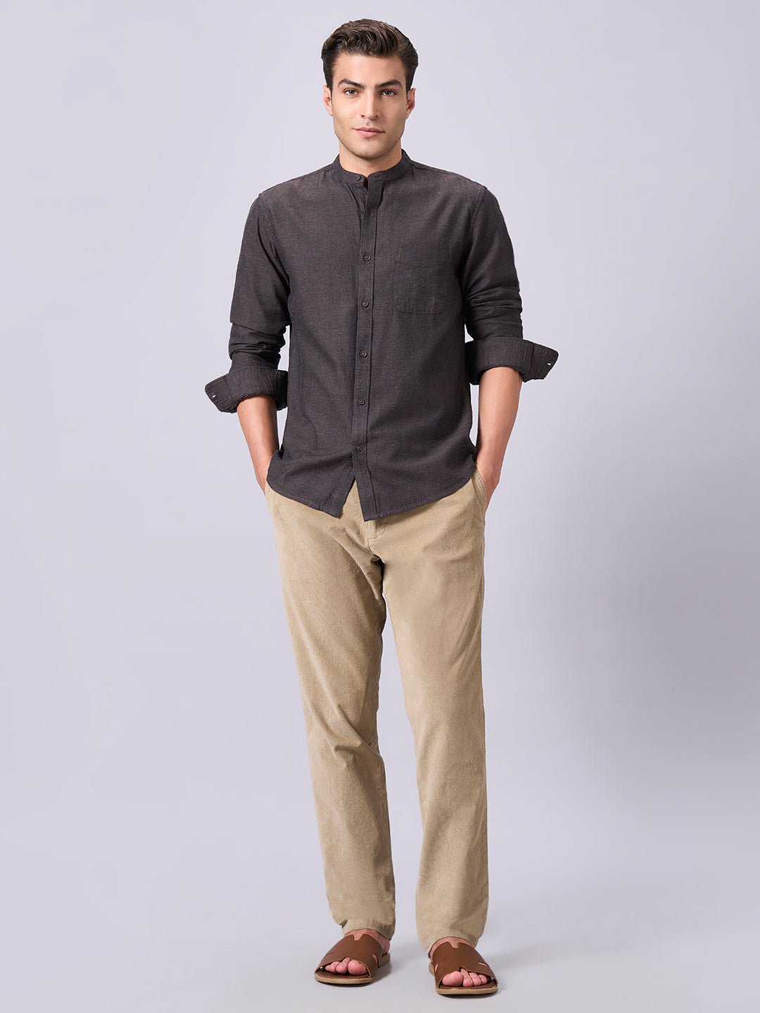 Men's Brown 100% Cotton Regular Fit Shirt