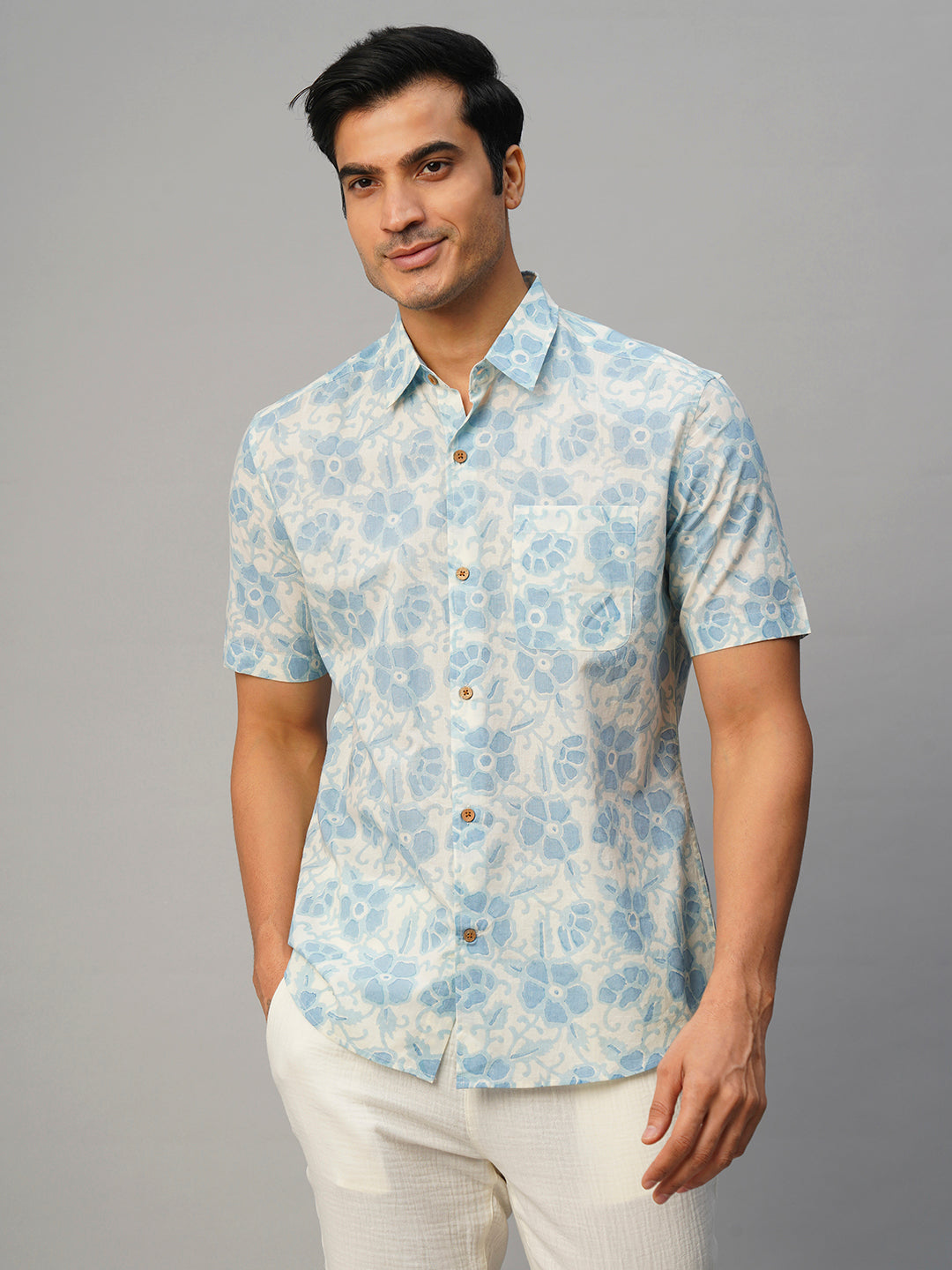 Men's Blue Cotton Regular Fit Shirt