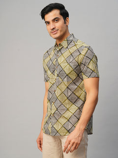 Men’s Cotton Regular Fit Batik Printed Shirt Olive Black