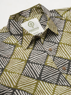 Men’s Cotton Regular Fit Batik Printed Shirt Olive Black