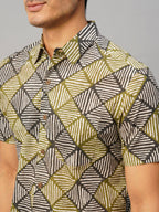 Men's Cotton Batik Printed Regular Fit Olive/Black Shirt