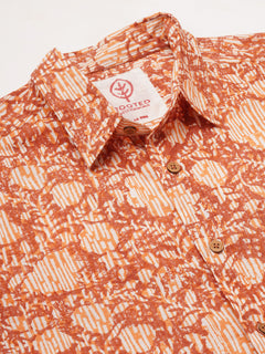 Men’s Cotton Regular Fit Hand Block Printed Shirt Brown