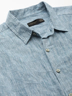 Men's Dk Blue 100% Linen Regular Fit Shirt