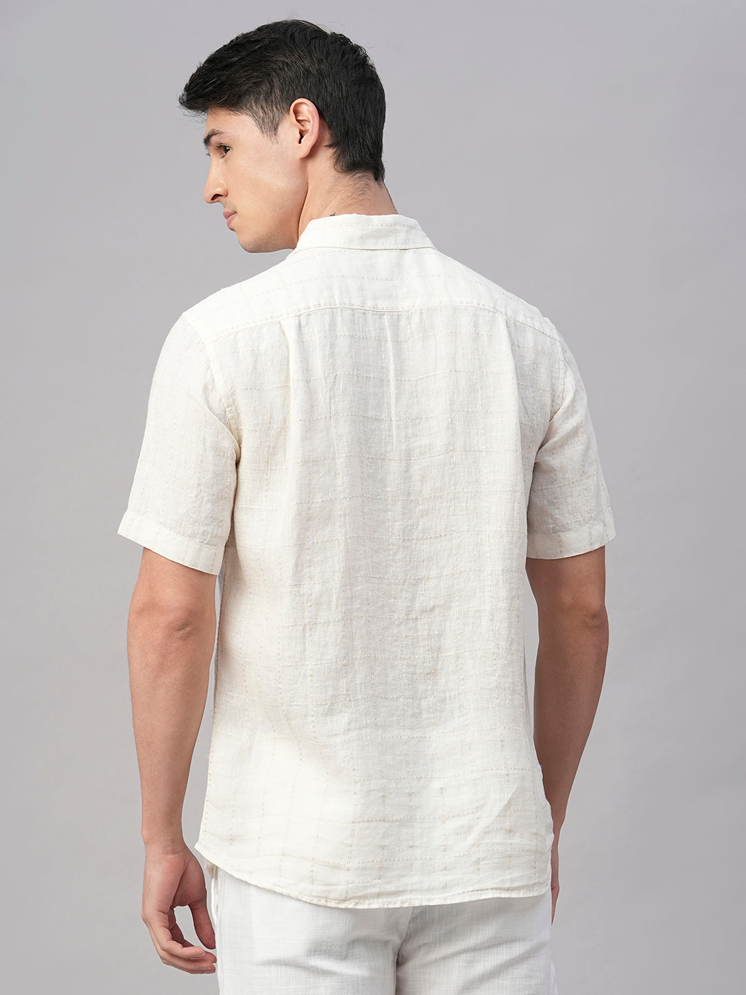 Men's Offwhite 100% Linen Regular Fit Shirt