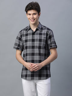 Men's 100% Cotton Checked Short Sleeve Shirt Black