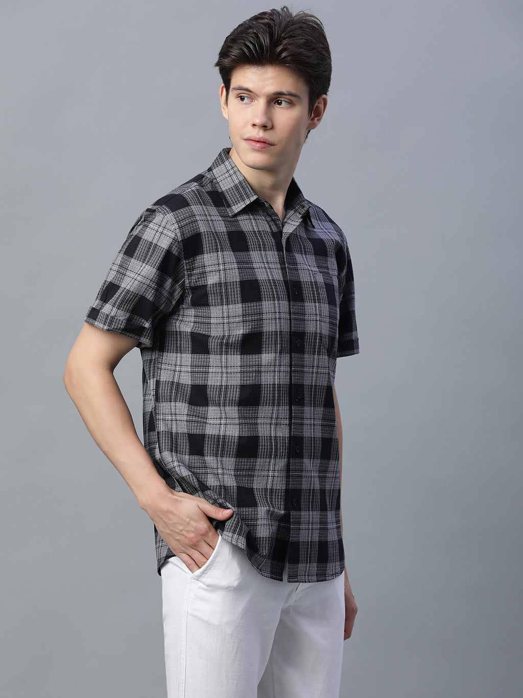 Men's Black 100% Cotton Regular Fit Shirt