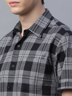 Men's 100% Cotton Checked Short Sleeve Shirt Black