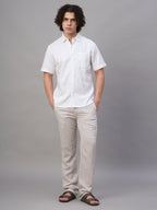 Men's White Cotton Linen Lyocell Regular Fit Shirt