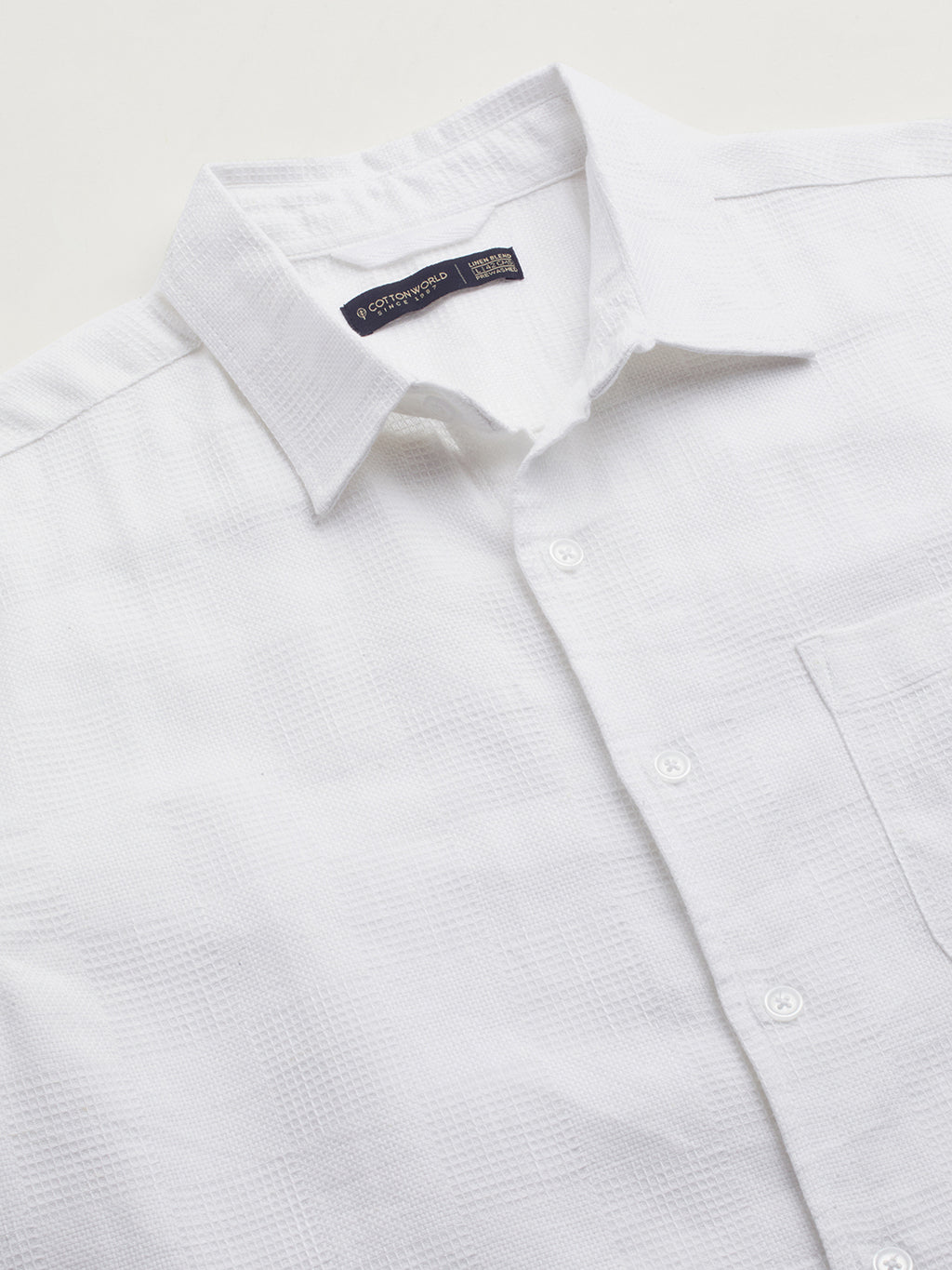 Men's White Cotton Linen Lyocell Regular Fit Shirt