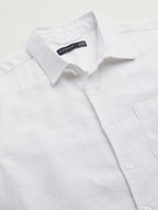 Men's White Cotton Linen Lyocell Regular Fit Shirt