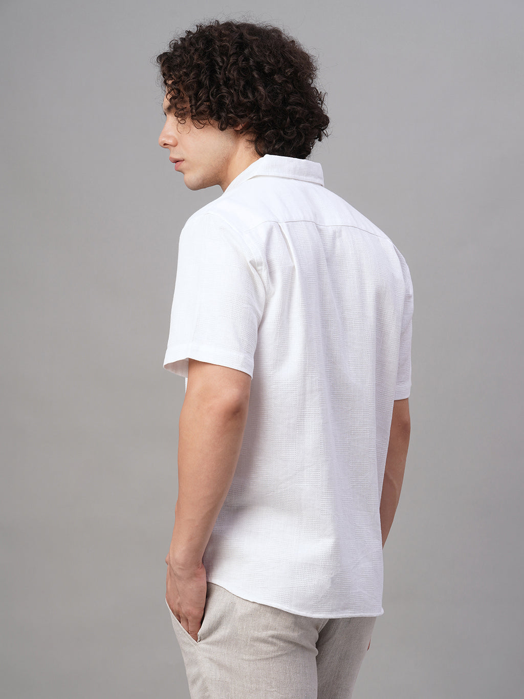 Men's White Cotton Linen Lyocell Regular Fit Shirt